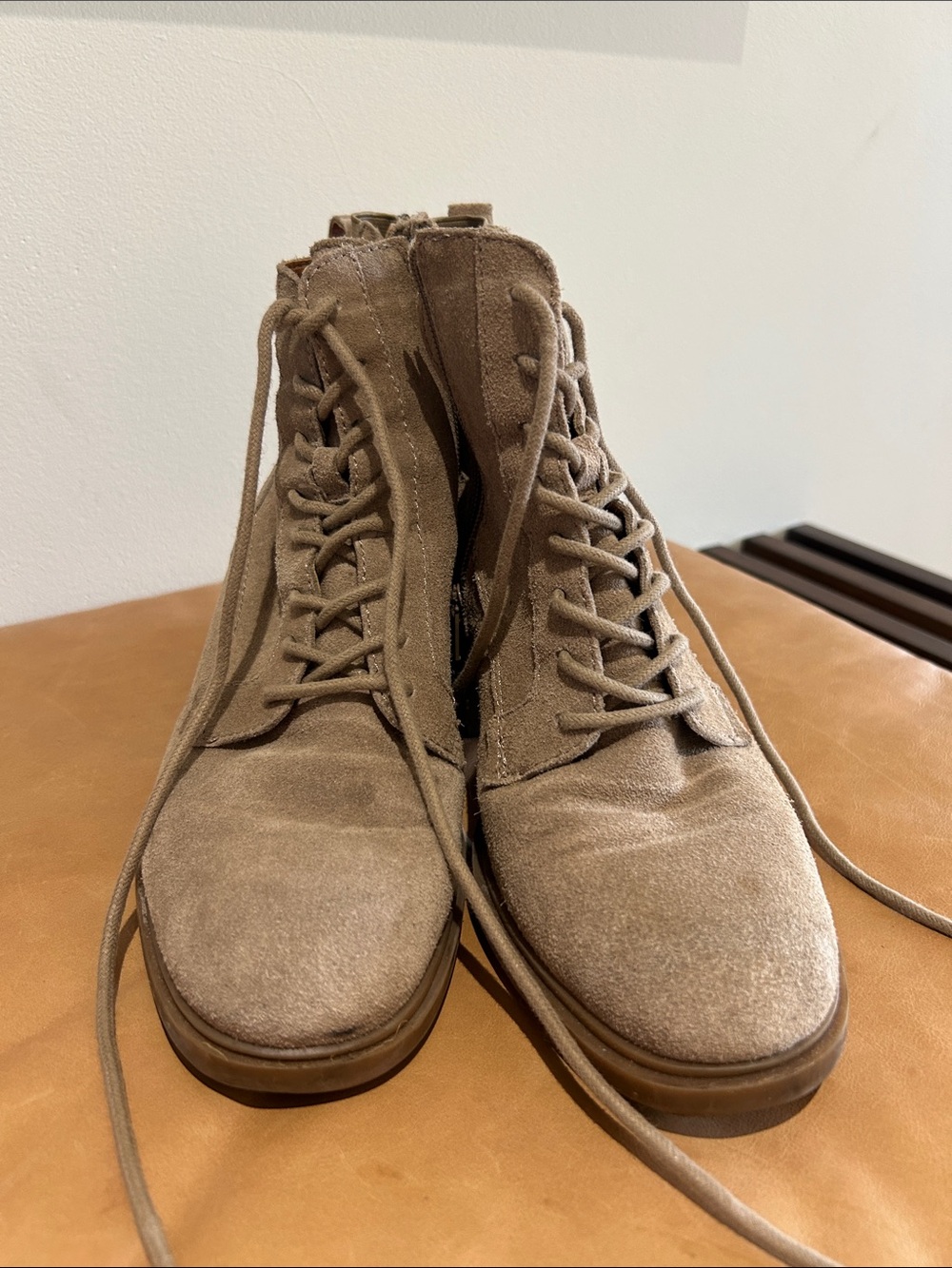 Lucky Suede Lace-Up Ankle Boots in Taupe
